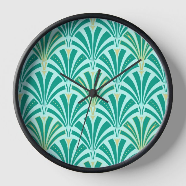 Horloge Ventilateur Art déco motif - turquoise sur aqua (Recto)