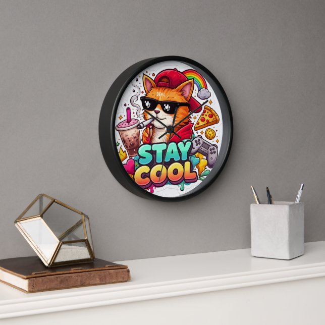 Horloge Vibes Cool – Mode Streetwear pour Chat Décontracté (Bureau)