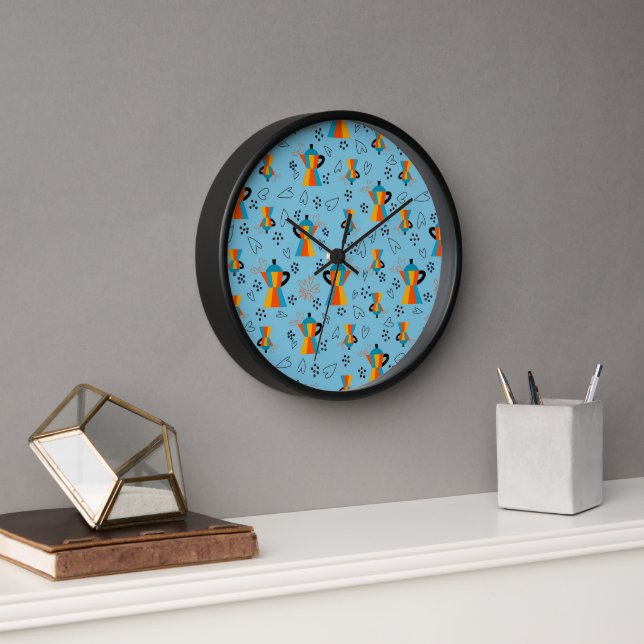 Horloge Vibrant Oranges Blues Citation des amateurs de caf (Bureau)