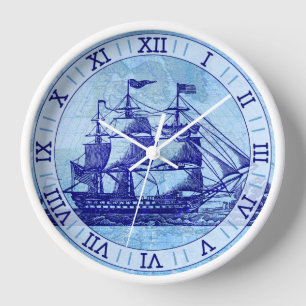 Horloge Vieille navigation nautique bleue de bateau et de