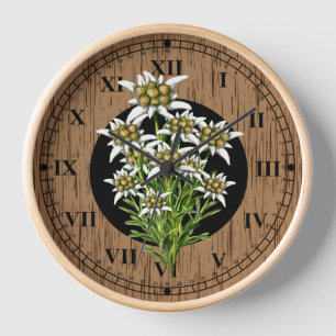 Horloge Vieux Monde Look Faux Wood & Edelweiss
