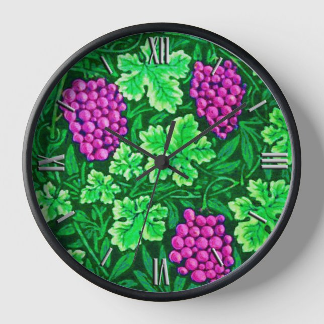 Horloge Vigne de William Morris, Magenta et Vert (Recto)