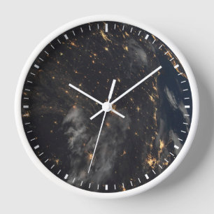 Horloge Ville Lumière La Nuit Sur La Planète Terre