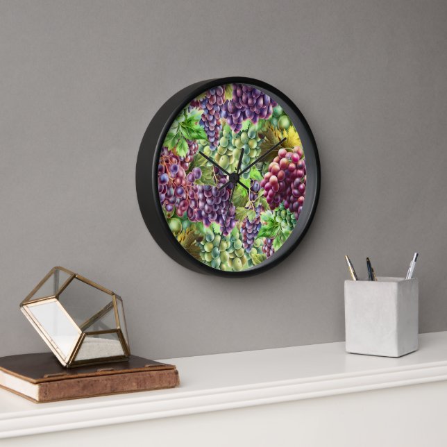 Horloge Vins grappes de raisin collage vignoble (Bureau)