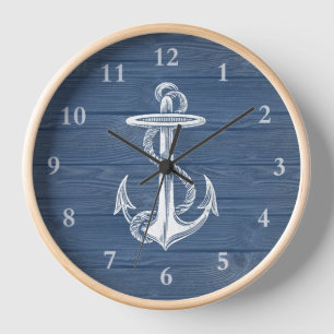 Horloge vintage Ancre Rustique Bleu Bois