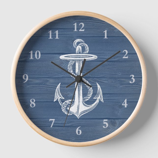 Horloge vintage Ancre Rustique Bleu Bois (Recto)
