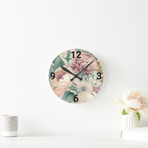 HORLOGE vintage DE MUR FLORAL