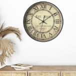 Horloge Vintage Elegant Family Nom Roman Numeral Rustic R<br><div class="desc">Beautiful, unique, one-of-a-kind shabby chic personalized design objets a vintage antique background with your family name and year established in black typographiy. Personalize this clock by adding your own information personnel. Makes a great wedding, anniversary, ou housewarming venin. Click "personalize this matriplate" to change the names, fonts, and colors to...</div>