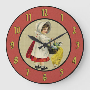 Horloge vintage Fille Et Mur De Poussins