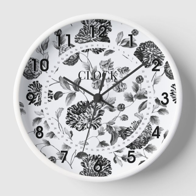 Horloge Vintage florale noire et blanche (Recto)
