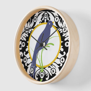 Horloge vintage noir blanc damasque marine jaune o