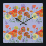 Horloge Violet Pastel Aquarelle Coquelicot Orange<br><div class="desc">Horloge de bureau pour femme noire colorée Aquarelle originale Coquelicot Orange Rouge Violet Pastel. Conçue à partir de mon art aquarelle original.</div>