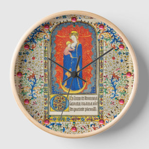 Horloge VIRGIN AVEC ENFANT ET ANGELS Antique Fleurs