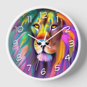 Horloge Visage de lion abstrait Art de fantaisie mystique
