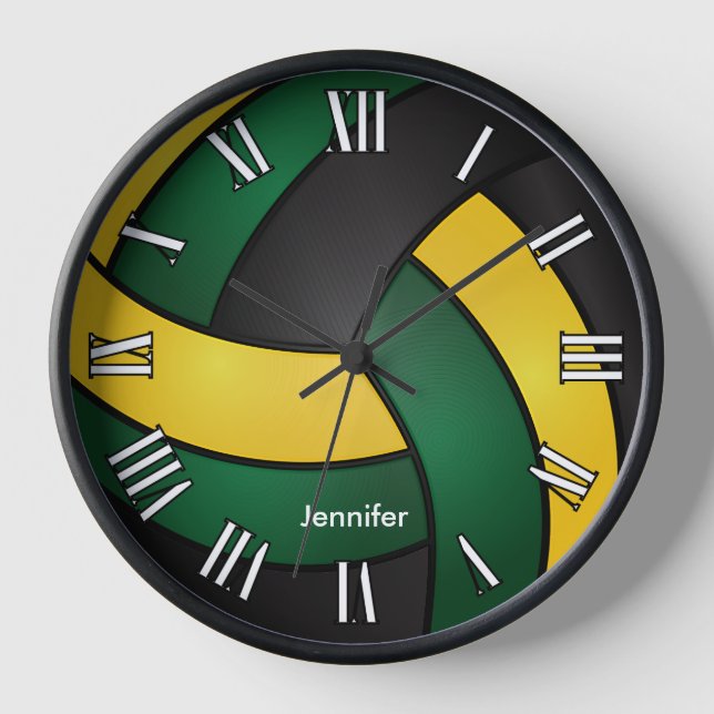 Horloge Volleyball | Vert foncé, Noir et Or (Recto)