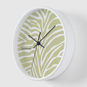 Horloge Votre nom Sage Green Zebra Any Color Poster de ani