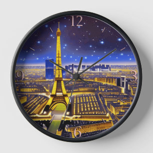 Horloge Vue aérienne d'Imaginaire de Paris sous les étoile