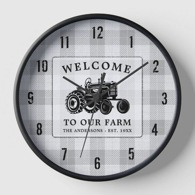 Horloge Welcome Family Nom Farm Tractor White Plaid (Recto)