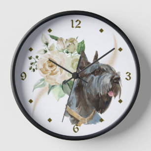 Horloge White Rose Bouquet Giant Schnauzer Dog