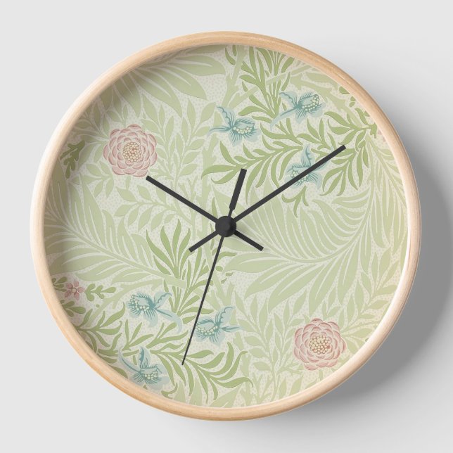 Horloge William Morris - Larkspur - Fleurs et Feuilles ros (Recto)