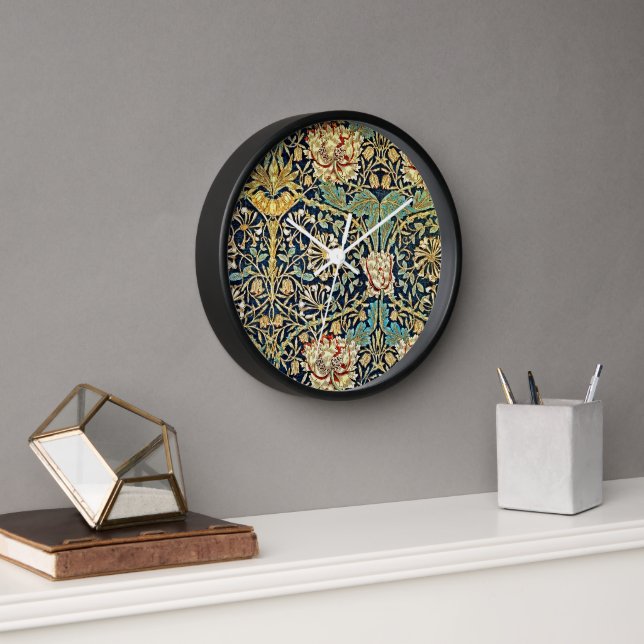 Horloge William Morris Motif Floral Or Turquoise Rouge (Bureau)