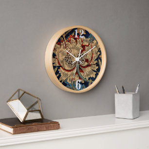 Horloge William Morris Vintage motif floral rouge bleu