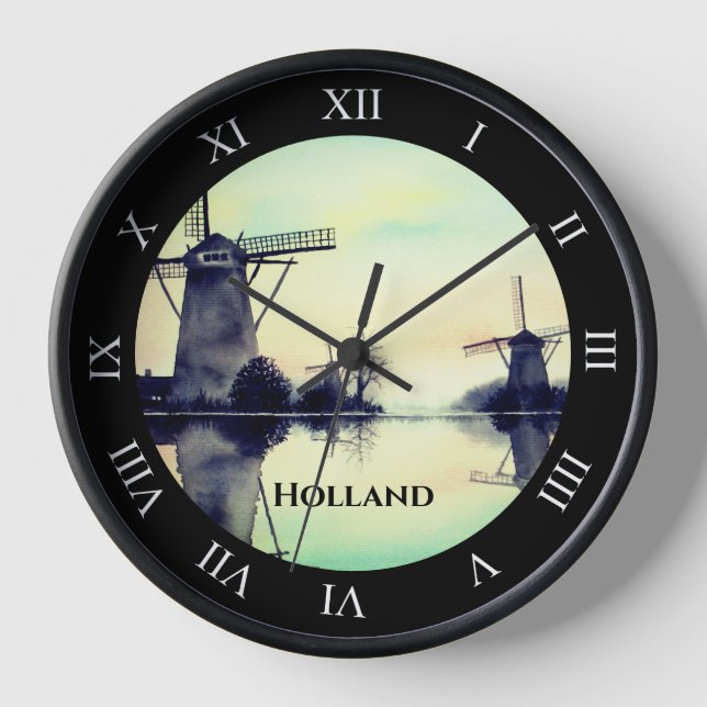 Horloge Windmills à Kinderdijk - Watercolor Painting (Recto)