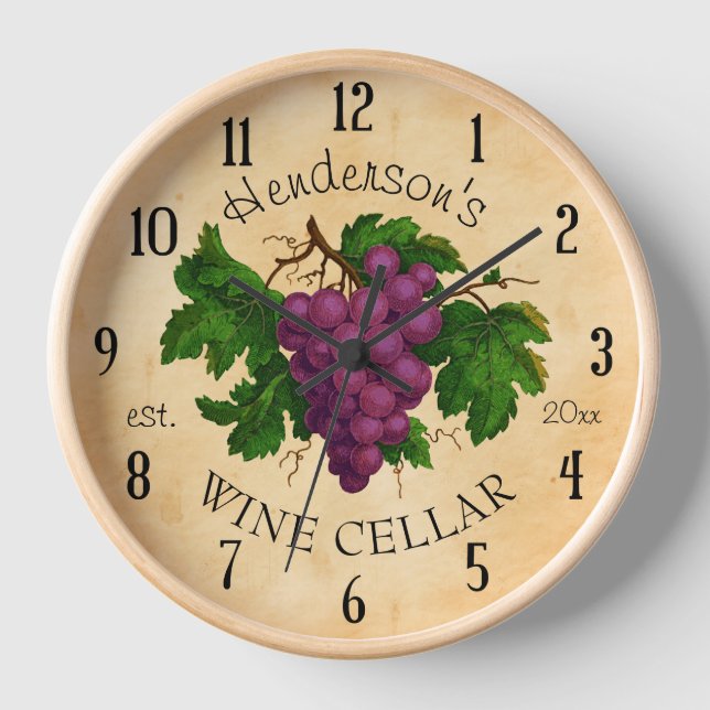 Horloge Wine Cellar Vineyard Grapes Vintage Personalized (Recto)