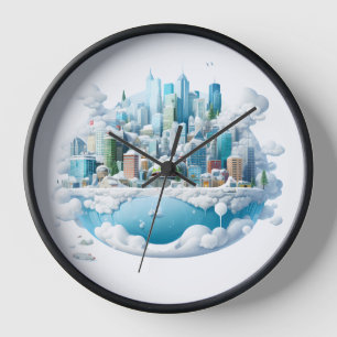 Horloge Winter Wonderland Wall Clock - Snowy City Skyline
