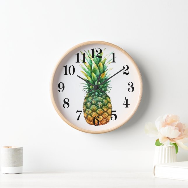 Horloge Wooden Frame Clock-Pineapple Print (Maison)