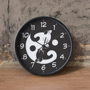 Horloge Yin Yang Chat Noir et blanc
