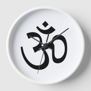Horloge Yoga moderne blanc et noir Om Aum Icon