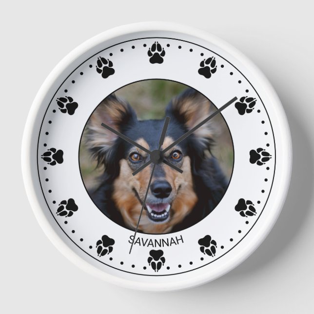 Horloge Your Pet's Photo With Paw Clock Face & nom (Recto)