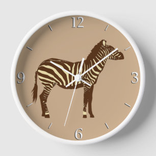 Horloge Zèbre - Brun chocolat et camel tan