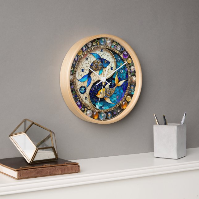 Horloge Zodiaque - Poissons Yin et Yang (Bureau)