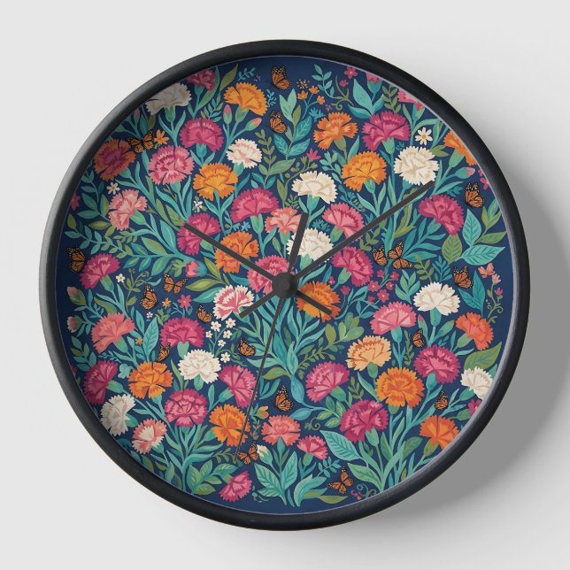 Horloges Art Abstrait Boho Œillets Papillons (Recto)