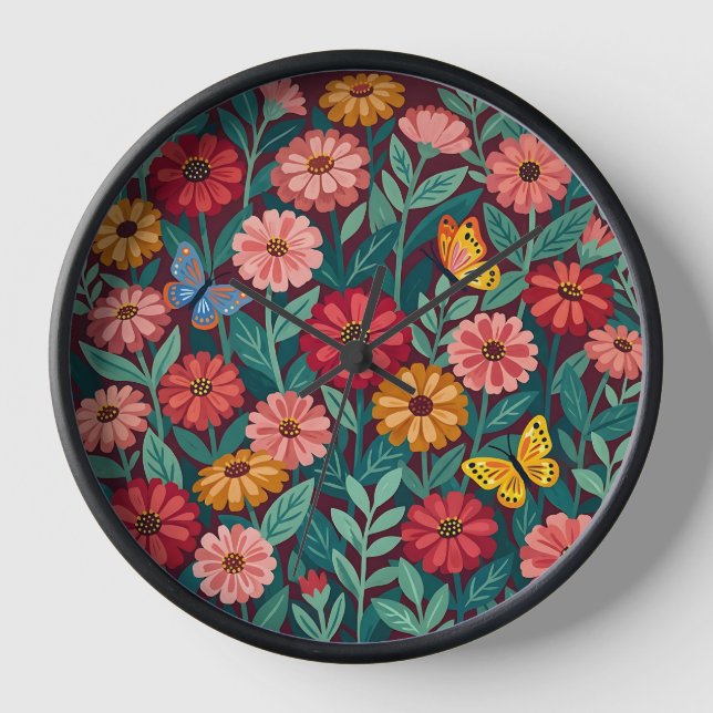 Horloges Art Abstrait Zinnias Papillons (Recto)