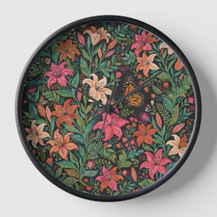 Horloges Art Floral Fleurs Papillons
