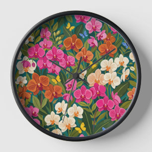 Horloges Art Gouache Orchidées Papillons Abstraits