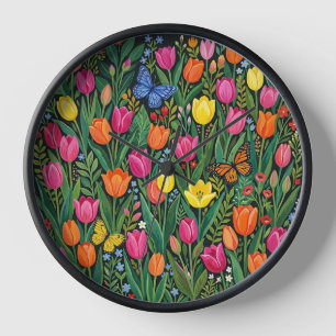 Horloges Art Gouache Tulipes Papillons Abstraits