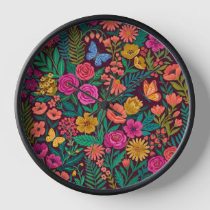 Horloges Art Indien Floral Papillons Abstraits