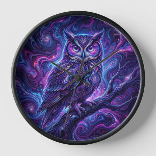 Horloges Art Liquide Chouette Abstraite Cosmique V