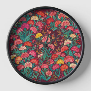 Horloges Art Papillons Noirs Œillets Abstraits