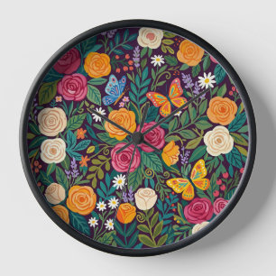 Horloges Art Roses Papillons Couleurs Abstraites