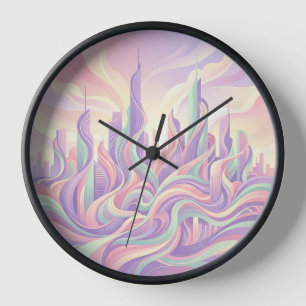 Horloges Art Silhouette Skyline Pastel Abstraite