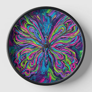 Horloges Artistiques à Motif Papillon Néon Abstrai