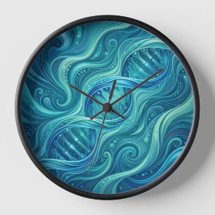 Horloges Artistiques ADN Hélice Abstraite Bleu Océ