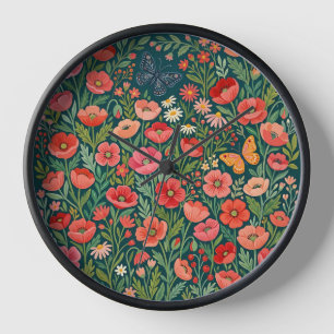 Horloges Artistiques aux Coquelicots Colorés Abstr