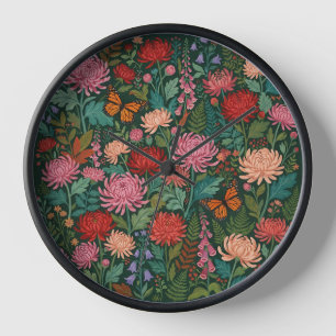 Horloges Artistiques Chrysanthèmes Papillons Abstr