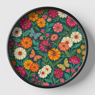 Horloges Artistiques Fleurs de Zinnia de Textile I